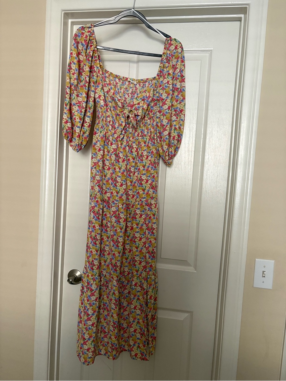 Lush Yellow Floral Puff-Sleeve Maxi Dress